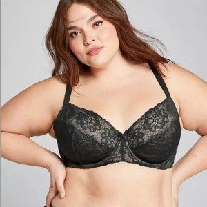 Cacique Unlined Full Coverage Black Lace Plus Size Bra Women's 44K